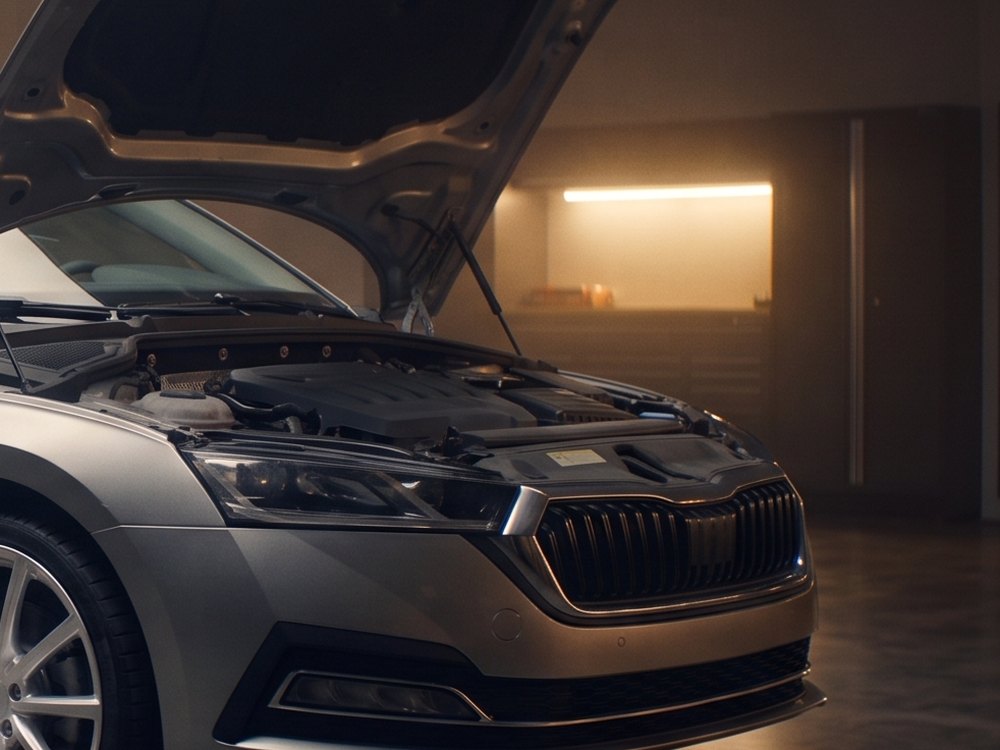 Geöffnete Motorhaube mit Blick auf den Motor